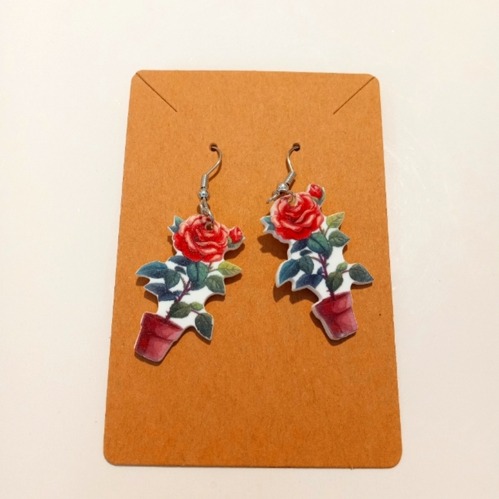 Fashion Jewelry Rose Plants Dangle Earrings